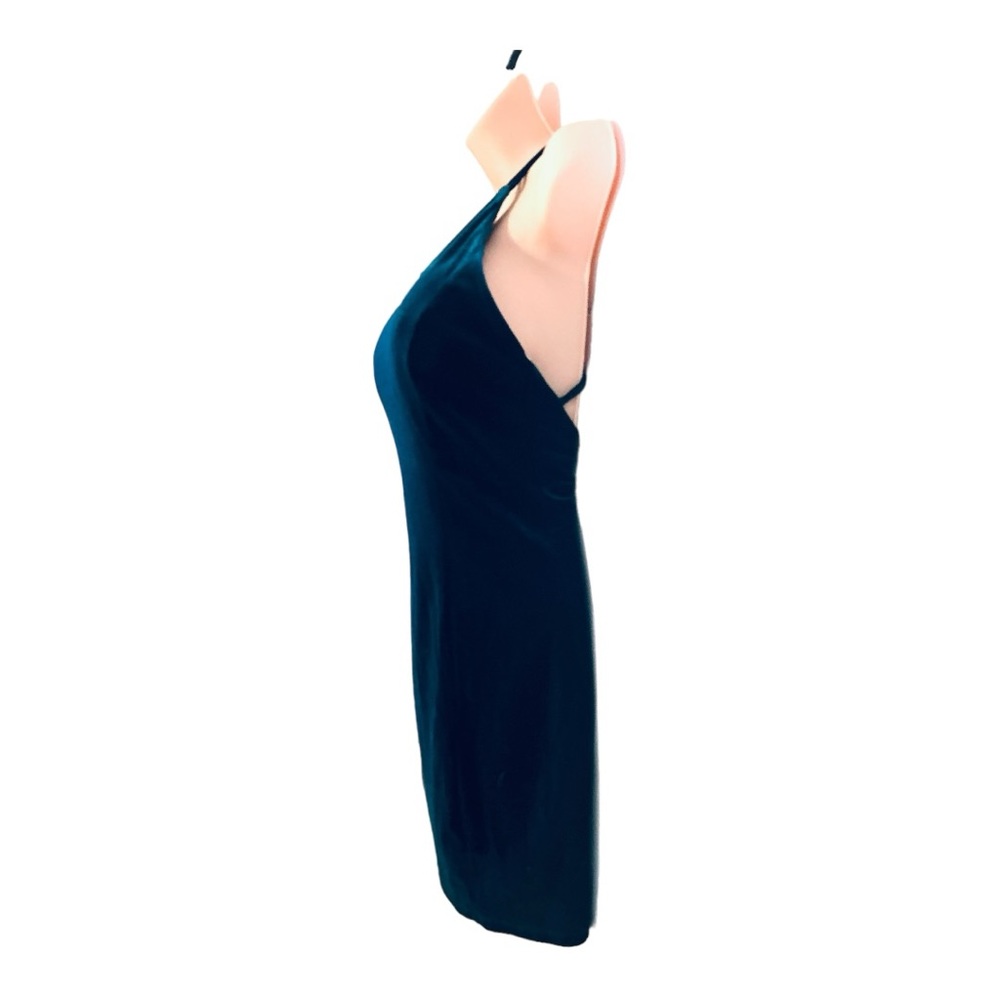 DEAR MOON Velvet Teal Blue Stretch Strappy Cocktail Party Prom Short Mini Dress - Picture 7 of 14